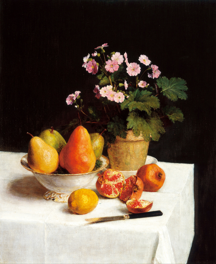  方丹·拉图尔 Fantin-Latour 静物 Still life (primroses, pears and promenates)